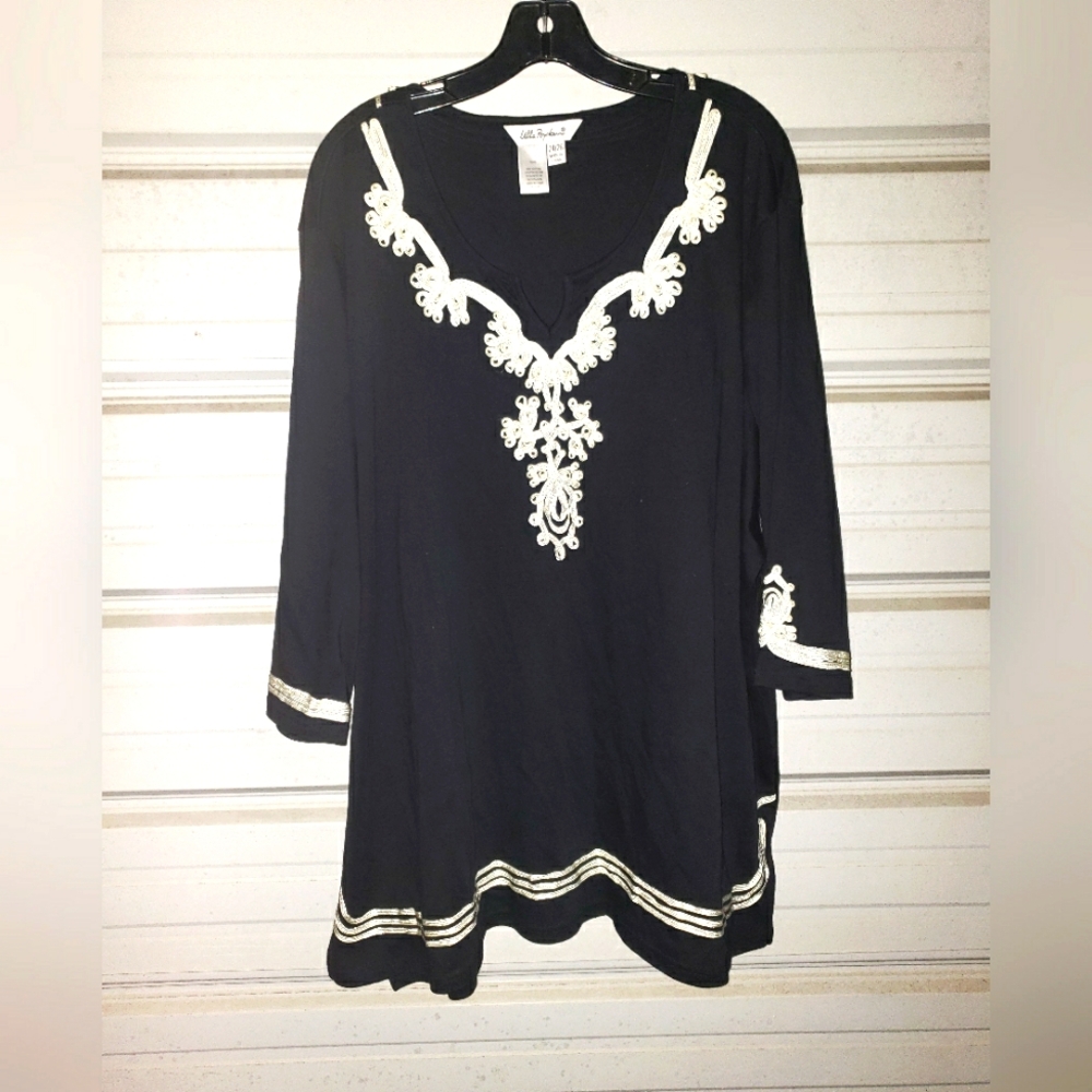 Plus Size 3x 24 26 Ulla Popken Knit Tunic Top Black Decorated Stitching